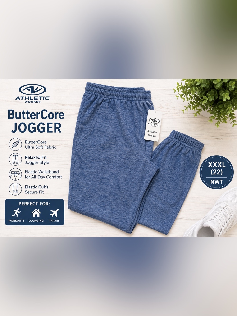 Athletic Works ButterCore Women’s Blue Jogger Sweatpants XXL (22) NWT